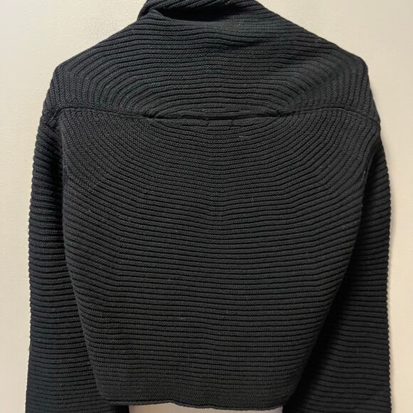 Transit Par Such Ribbed Big Collar 100% Wool Size Small Black Cardigan - Picture 5 of 6